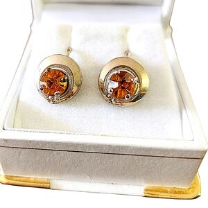 Barclay Vintage Rhinestone Amber Color Screw Back Earrings